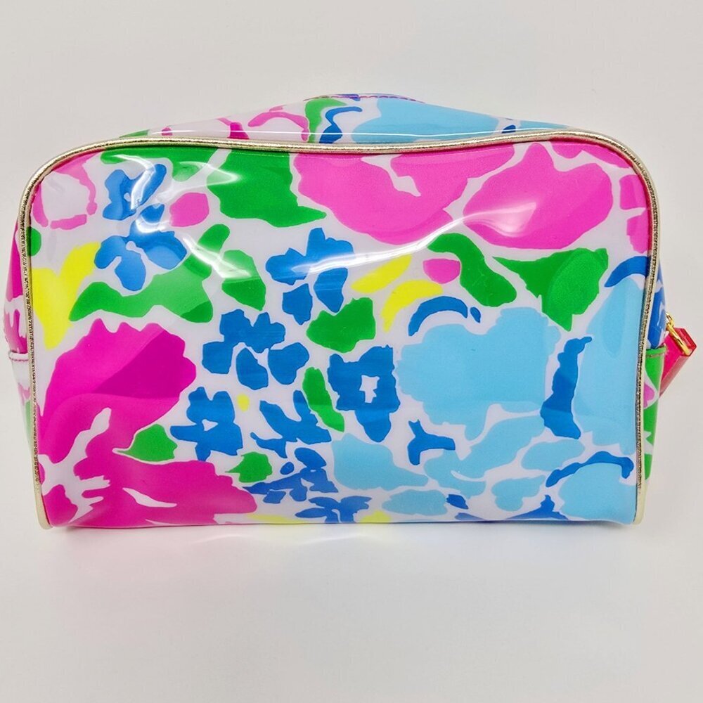 Lilly Pulitzer ✦ Floral Vinyl Cosmetic Bag ✦ Estée Lauder Pink Lining Gold Zip - Picture 3 of 7